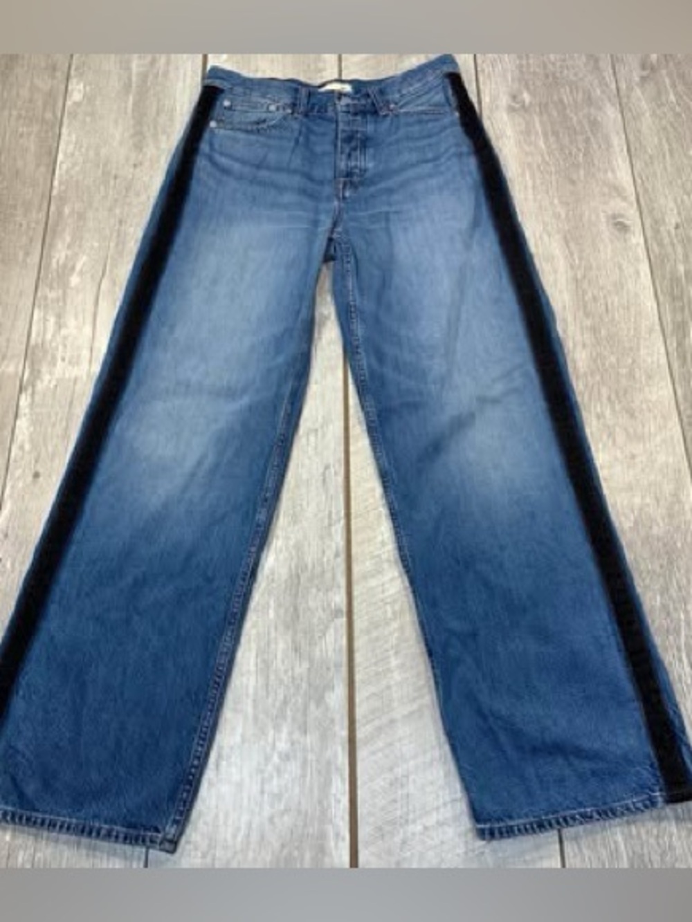 Madewell Medium Blue Wide-Leg Jeans with Black Side Panel size 26 womens